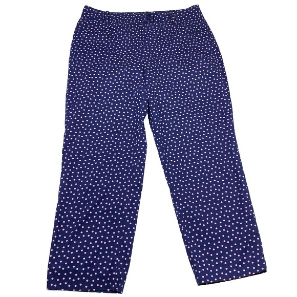 Talbots Women's Perfect Crop Curvy Pants‎ Size 10 Navy Blue Pink Dots Whimsy Fun - Picture 1 of 5